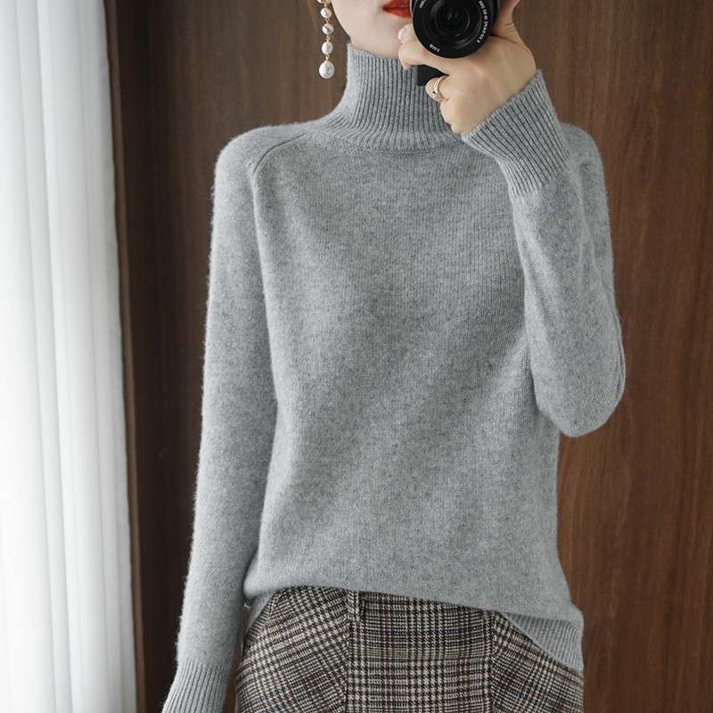Turtleneck Merino Wool Pullover Basic Casual Cashmere Sweater Comfort Autumn Winter Women's Raglan Sleeve Clothing Tops