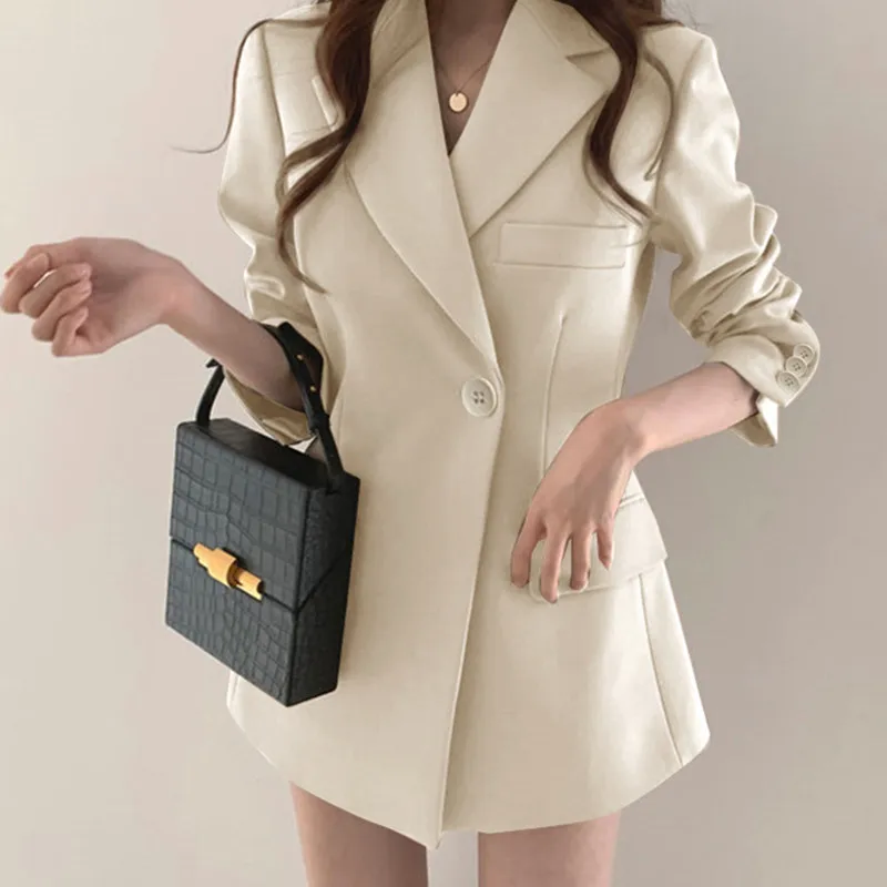 Casual Büro Dame Blazer Mantel Frauen 2023 Herbst Single Button Tasche Langarm Anzüge Tops Weibliche Solide Elegante Jacker Mäntel