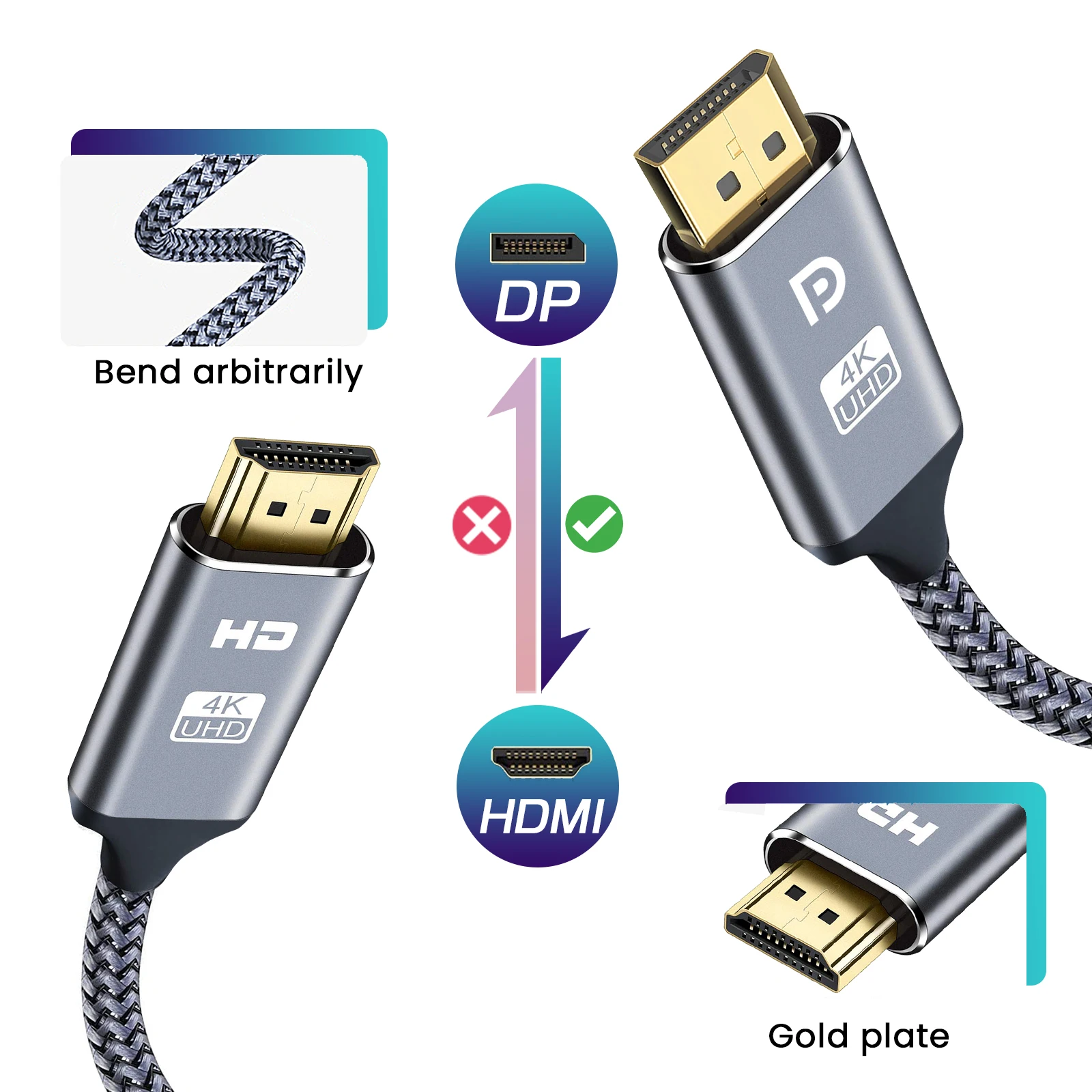 Cavo compatibile DP a HDMI Adattatore DisplayPort a HD 4K 60Hz Display Port Video Audio per PC Proiettore HDTV Laptop