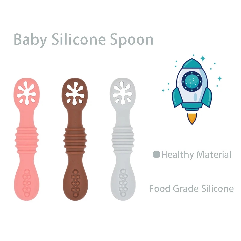 Juego de cucharas de aprendizaje para bebé, cuchara adhesiva de silicona de calidad alimentaria, cubiertos para niños, cuchara de entrenamiento, vajilla de alimentación, 2 uds.