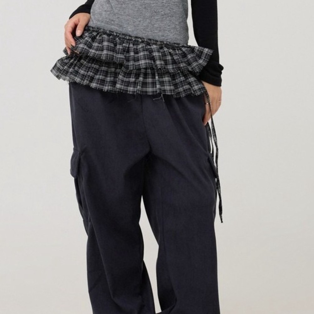 Tenue de couche Hip-hop, jupe à carreaux, douce Y2K, écharpe de hanche à lacets, extension de chemise, Style coréen, bord à volants, ceinture, décor en jean