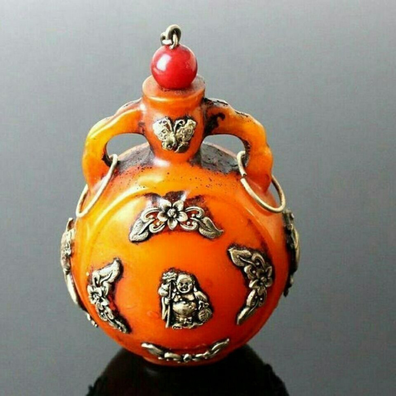 Itens diversos antigos, garrafa de rapé âmbar prateado da república da china, produtos antigos, itens antigos, colecionáveis, presentes requintados