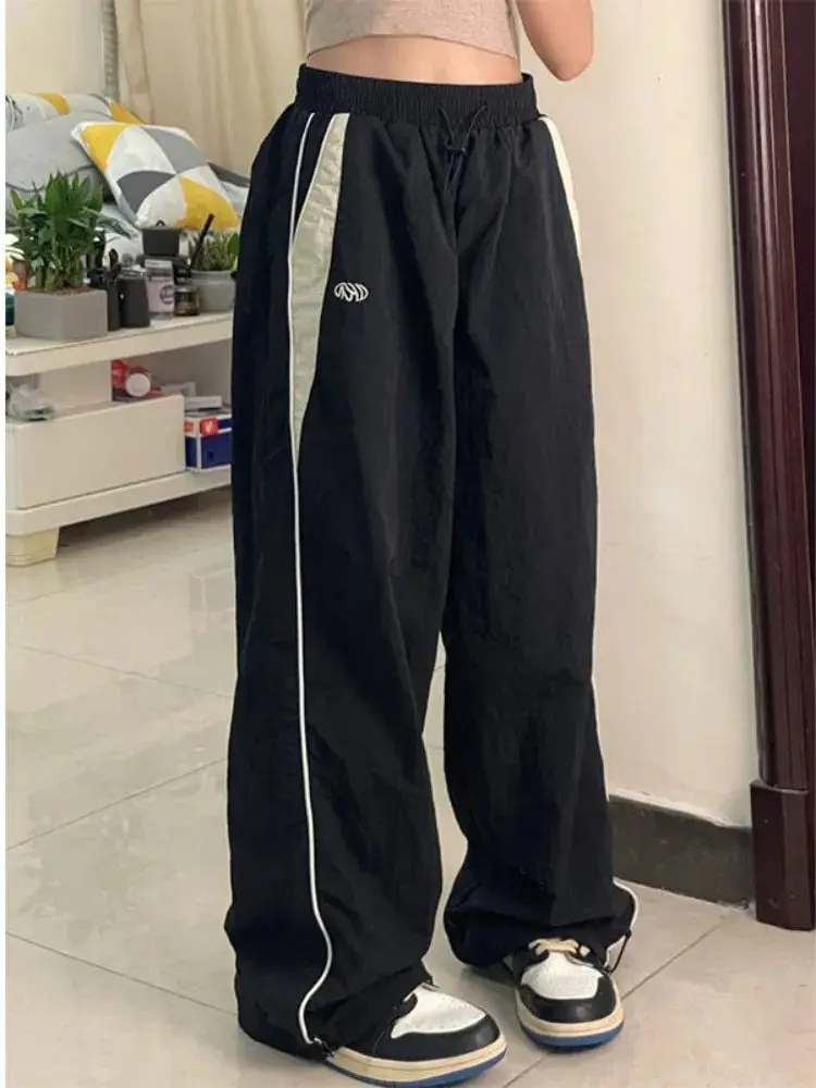 กางเกง Y2K ขายาวเอวสูงสตรีทเอวสูงลำลองขาเสื้อผ้าผู้หญิงซักแบบลำลอง