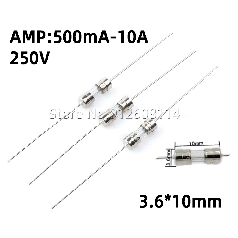 20 шт. 3,6*10 мм стеклянный предохранитель 250 В 0,5 А 1 А 1,5 А 1,6 А 2 А 2,5 А 3A 3,15 А 4A 5A 6,3 А 8A 10A 15A 100 мА 3x10 мм Предохранитель быстроразъемный с штифтом