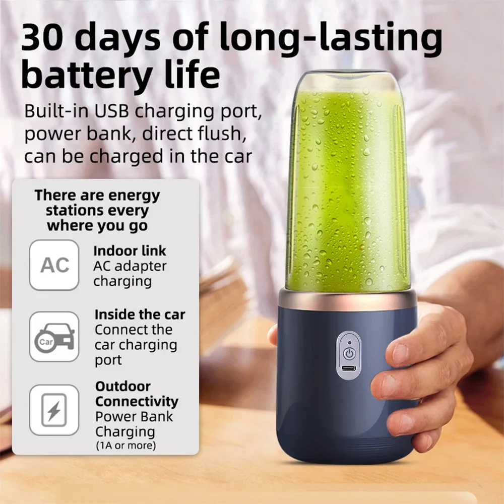 6 ใบมีดไฟฟ้า Juicer ถ้วย 2 ถ้วยสําหรับเดินทางแบบพกพา Juicer Mixer USB ชาร์จน้ําผลไม้สดเครื่องปั่นส่วนบุคคล Smoothie