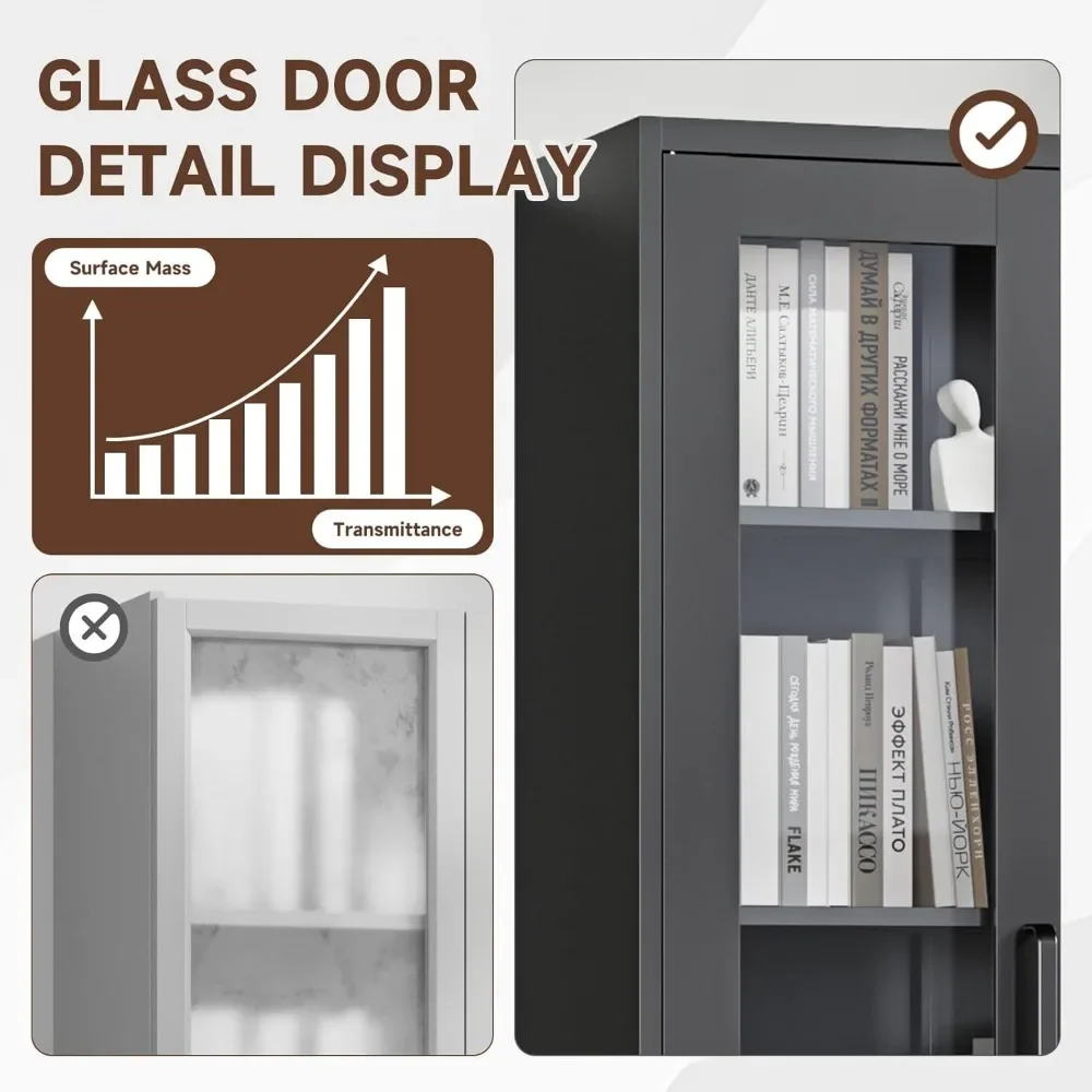 Display Cabinet with Glass Doors, 67-inch Curio Cabinets with 4 Adjustable Shelves, HD&Tempered Glass Cabinet Display Case