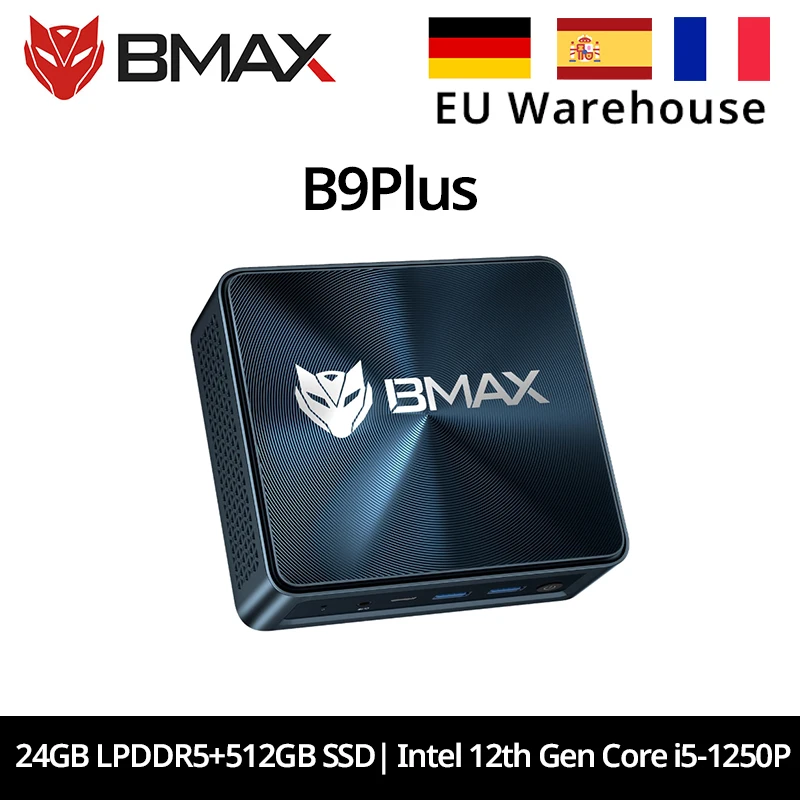 BMAX B9 Plus Mini PC Intel Core i5-1250P 12 core Max 4,4 GHz 24 GB LPDDR5 RAM 512 GB SSD WiFi 6 Bluetooth 5.2