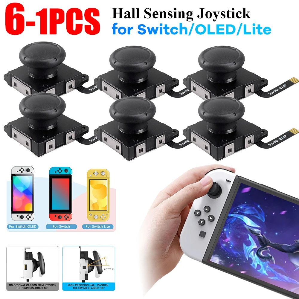 Joystick de detección Hall de 1-6 piezas, reemplazo de JoyCon, sin deriva, palo electromagnético para Nintendo Swicth / Switch OLED/Lite