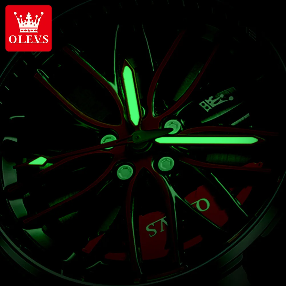 OLEVS Reloj para Hombre 360 °   Reloj de pulsera de cuarzo para hombre, esfera giratoria, llanta de coche deportivo, cubo de rueda, resistente al agua, luminoso, de acero inoxidable