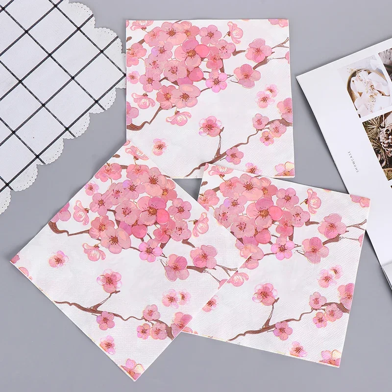 Serviettes en papier d'impression de Style chinois, serviettes colorées pour mariage, pâte de bois Pure, fleur de prunier, 20 feuilles de qualité alimentaire, 2 plis, 33x33cm