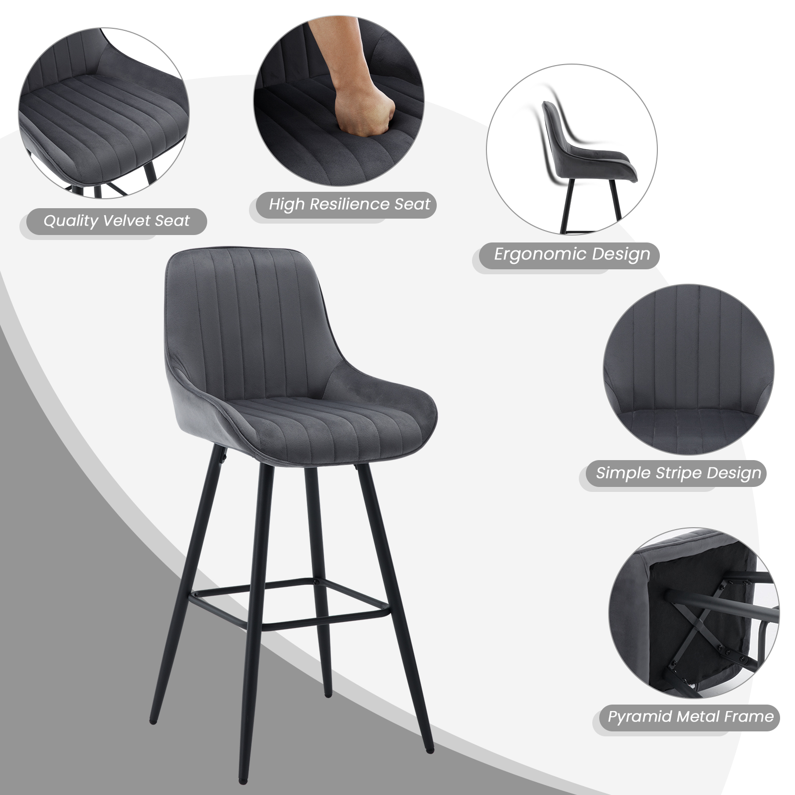 WOLTU 2 pièces/ensemble tabourets de Bar ergonomiques avec dossier chaise haute moderne repose-pieds carré chaise en velours pour Bistro Restaurant café