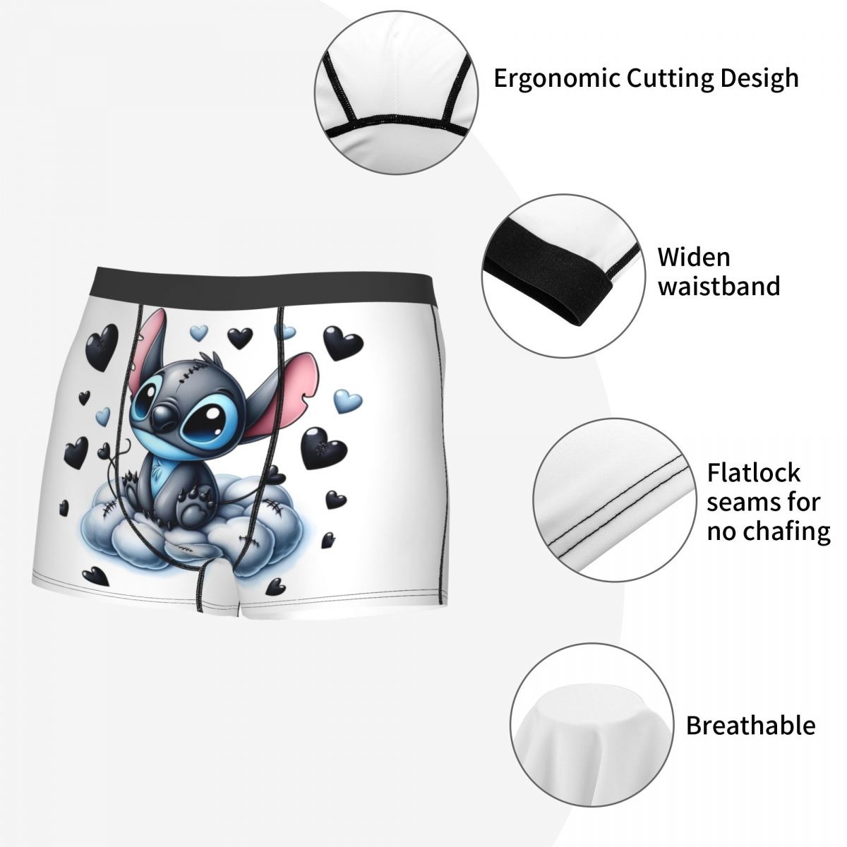 Boxer Lilo & Stitch Angel Love, pantalones cortos alternativos, bragas, calzoncillos, ropa interior para hombre, ropa interior transpirable bonita de dibujos animados para hombre de talla grande