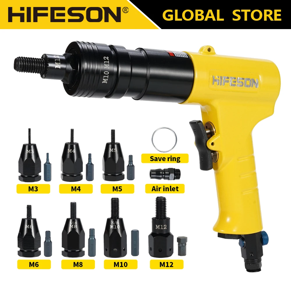 Pistolas de porca de rebite de ar pneumático inserção rosqueada pull setter rebitadores rebitagem porcas rivnut ferramenta para m3 m4 m5 m6 m8 m10 m12 porcas