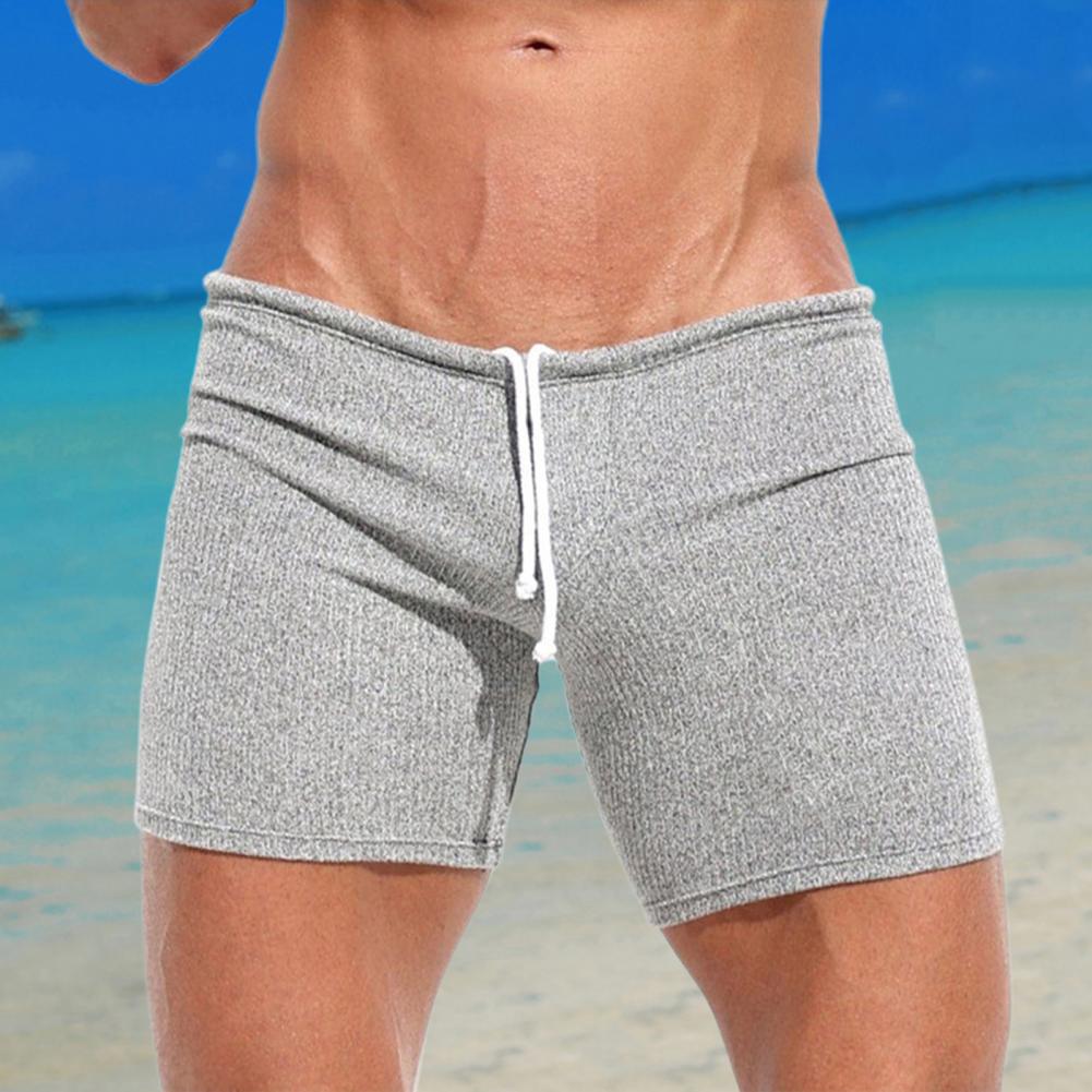 Summer Breathable Soft Comfort Ribbed Shorts Mens Sleepwear Elastic Slim Fit Mens Shorts Solid Color Drawstring Lace-up Shorts