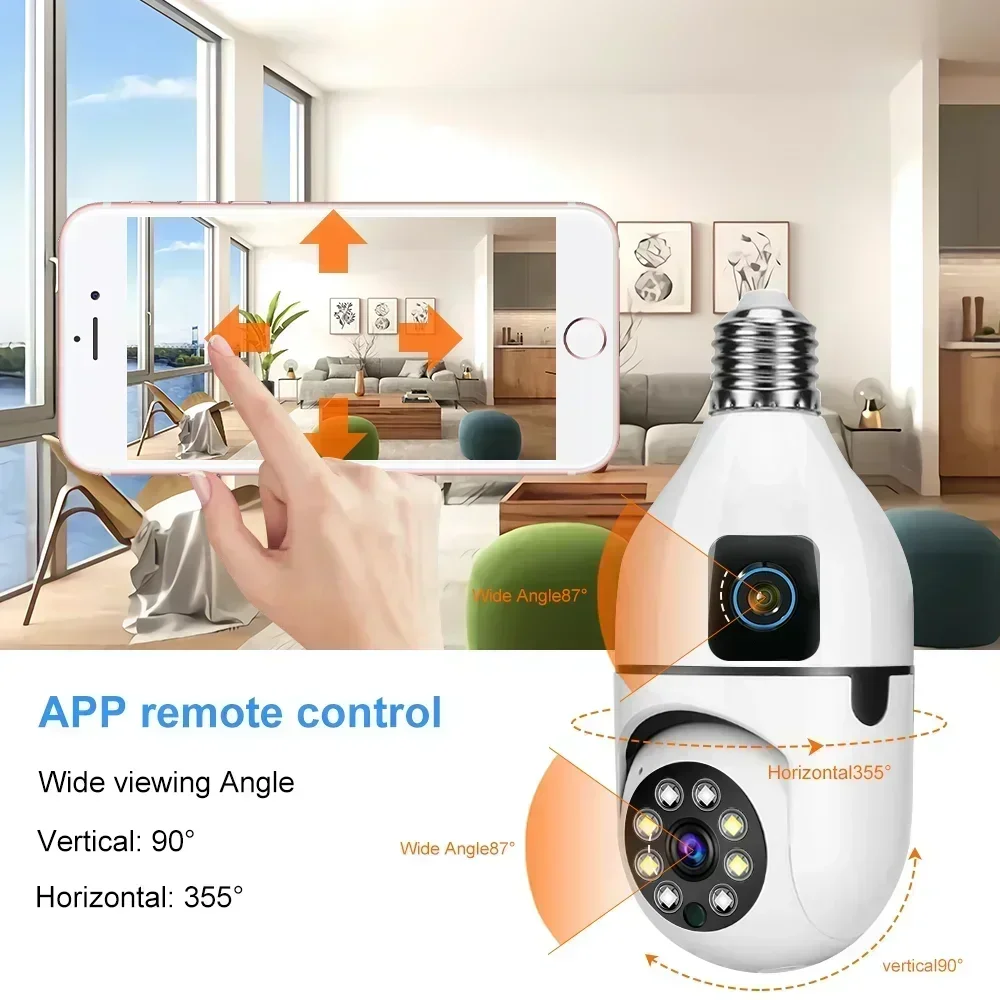 Cámara de vigilancia con bombilla E27 de 8MP, WIFI, seguimiento humano, visión nocturna a todo Color, Zoom automático, Monitor de seguridad interior, cámara Wifi