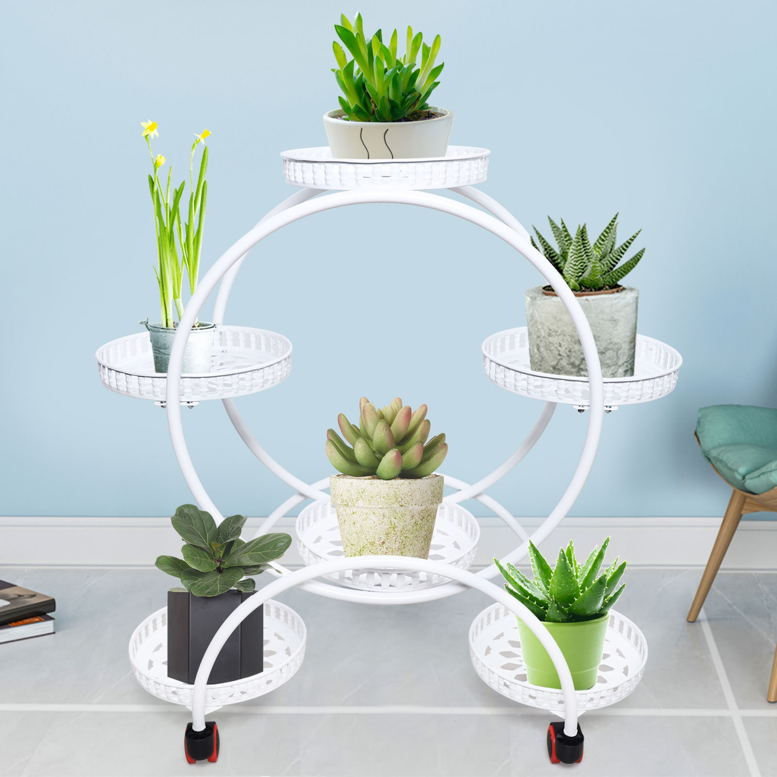 Supporti per piante in metallo Supporto per fiori da 6 vasi per patio, giardino, soggiorno, balcone ad angolo e camera da letto