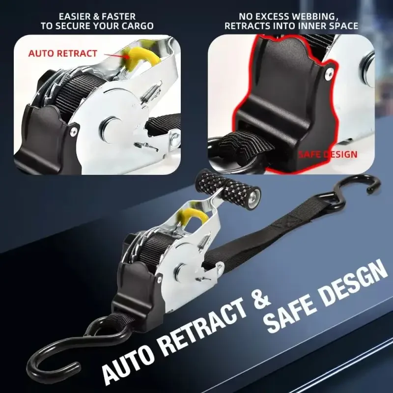 Correias automáticas para fita de carga cintos retráteis para motocicletas cinta de catraca para carga alça de bagagem cinto tensor de catraca para carro
