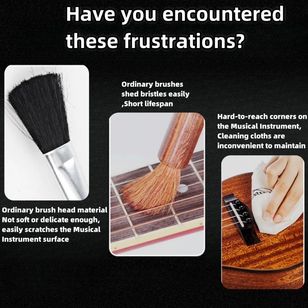 Escova de remoção de poeira para limpeza de teclado de cordas Escova de cuidados de guitarra, acessórios de instrumento musical de cabeça dupla