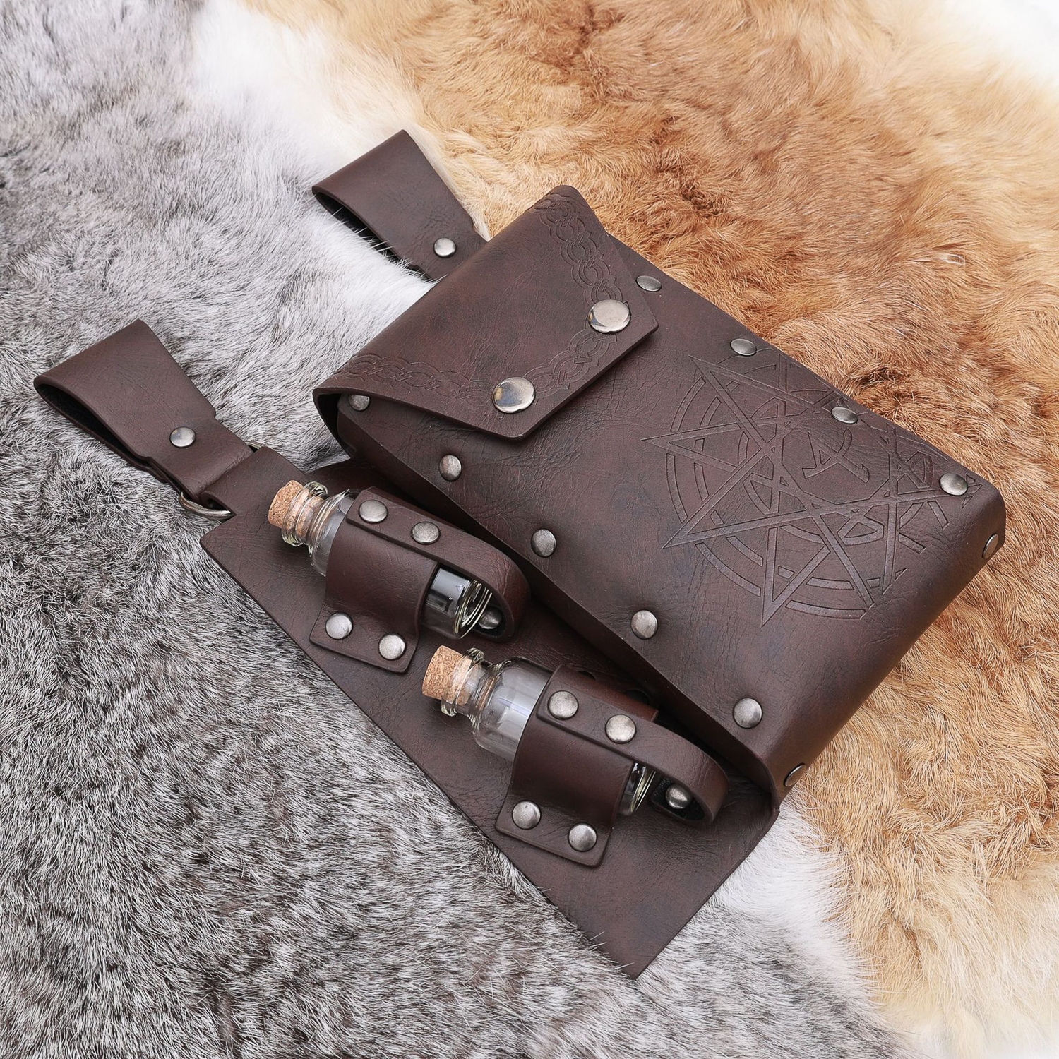 Middeleeuwse Alchemy Fles Heuptas HealerPotion Fles PU Lederen Pouch Props Cosplay Kostuums Gothic Retro Riem Taille Pouch