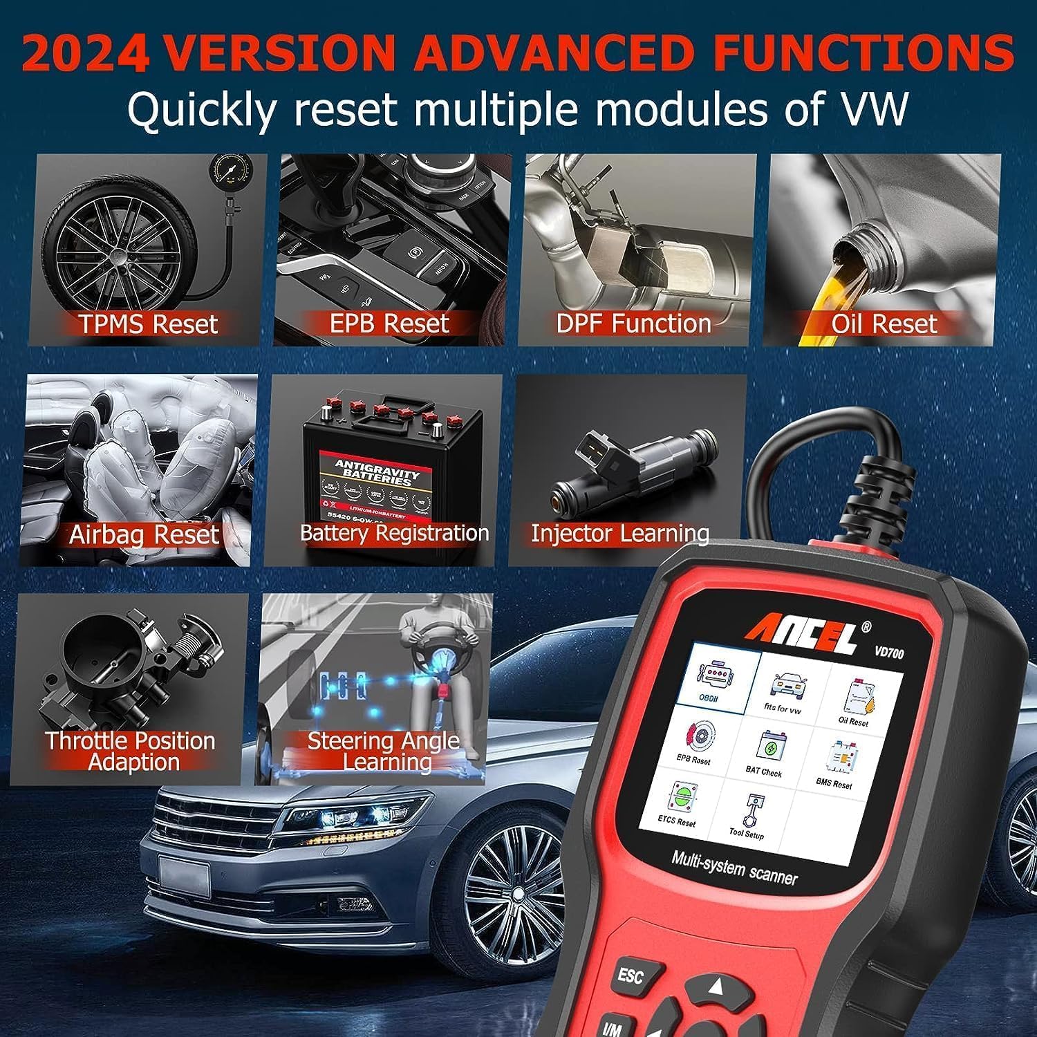 Ancel VD700 Auto Diagnostische Hulpmiddelen OBD2 Scanner Volledige Systeem Code Reader ABS EPB TPMS DPF OBD2 Code Reader voor VAG VW Audi Skoda