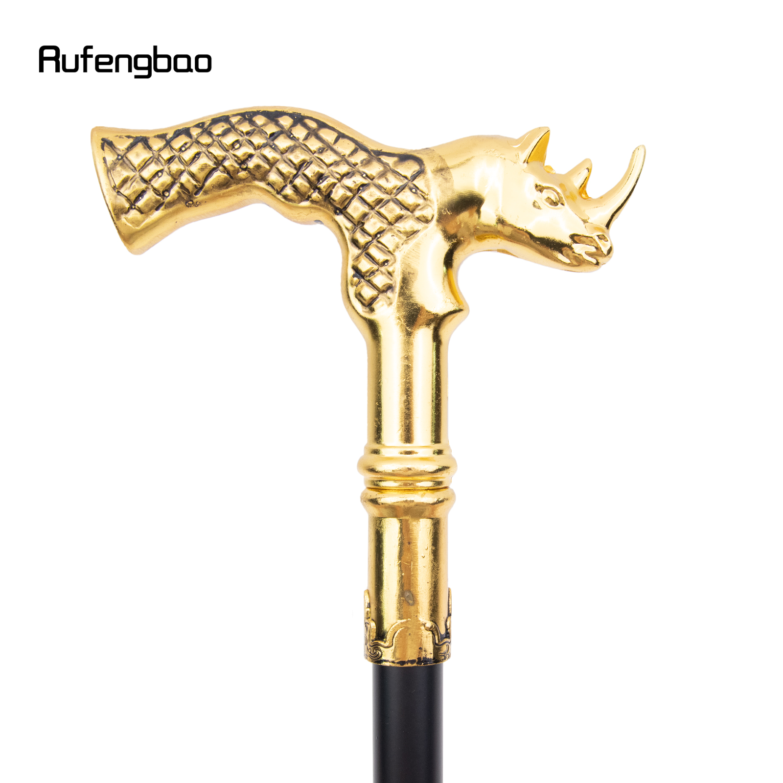 Goldener Nashorn kopf Gehstock mit versteckter Platte Selbstverteidigung Mode Rohr platte Cosplay Crosier Stick 91cm