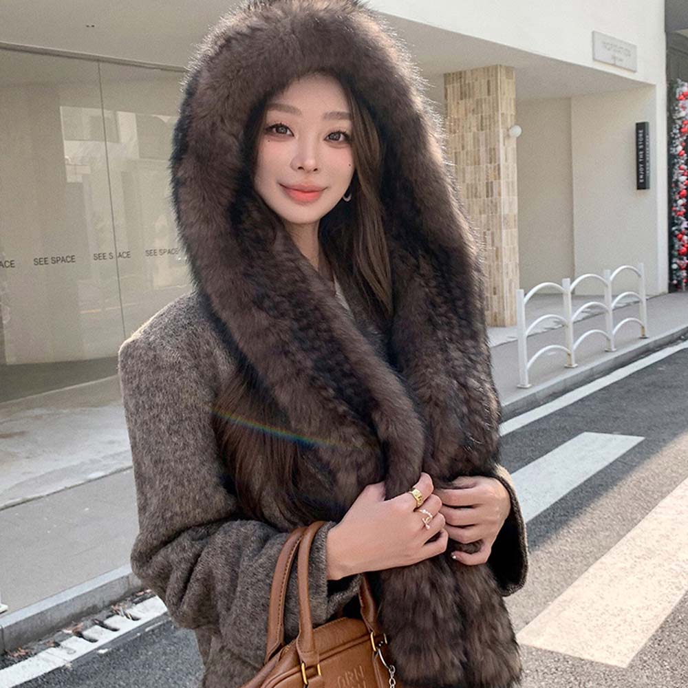 Integrated Hat Scarf Thermal Premium Double Sided Plush Ear Protector Hat Fox Fur Snow Cap Scarf Hat