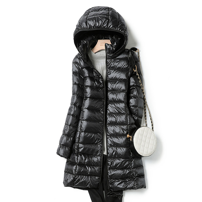 Novo 2023 inverno mulheres para baixo jaquetas longo pato branco para baixo ultra leve fino casual puffer fino removível casaco com capuz feminino