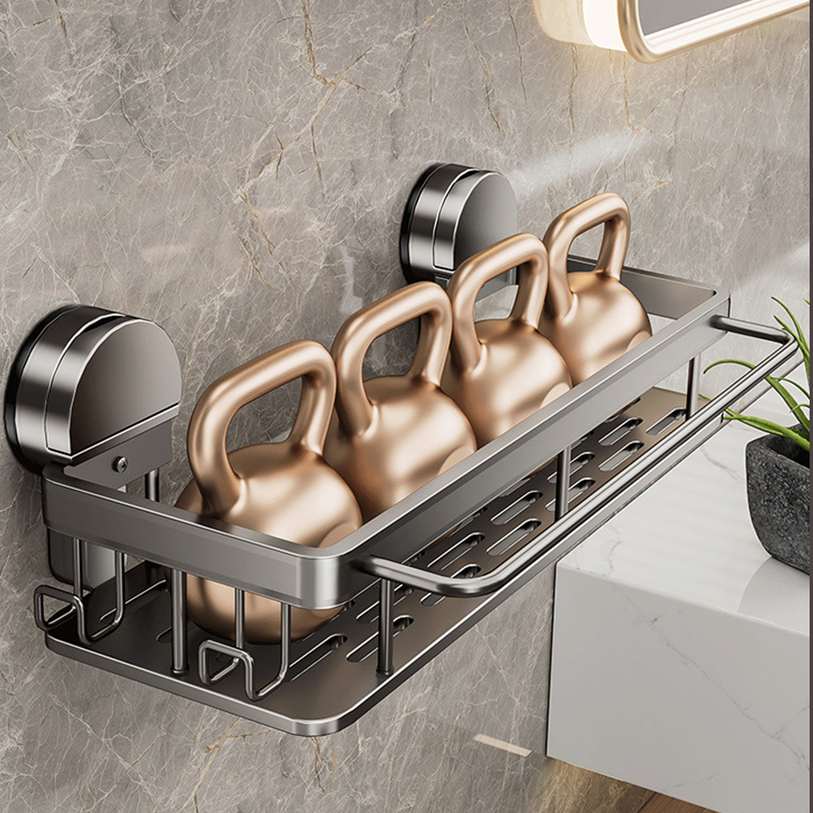 Suction Cup Bathroom Shelf No Drill Wall Mounted Shampoo Bottle Shower Rack Toilet Storage Rack Aluminum Bathroom Kitchen