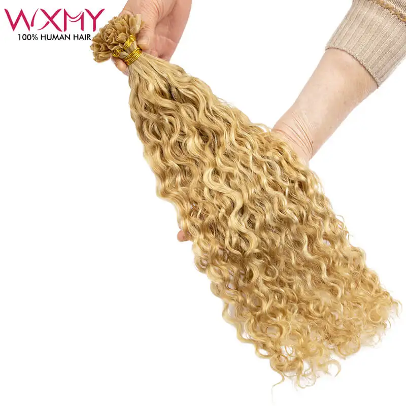 Queratina v ponta extensões de cabelo humano 50 fios/conjunto mel loira onda de água fusão extensão do cabelo humano queratina cápsula 12-24 Polegada