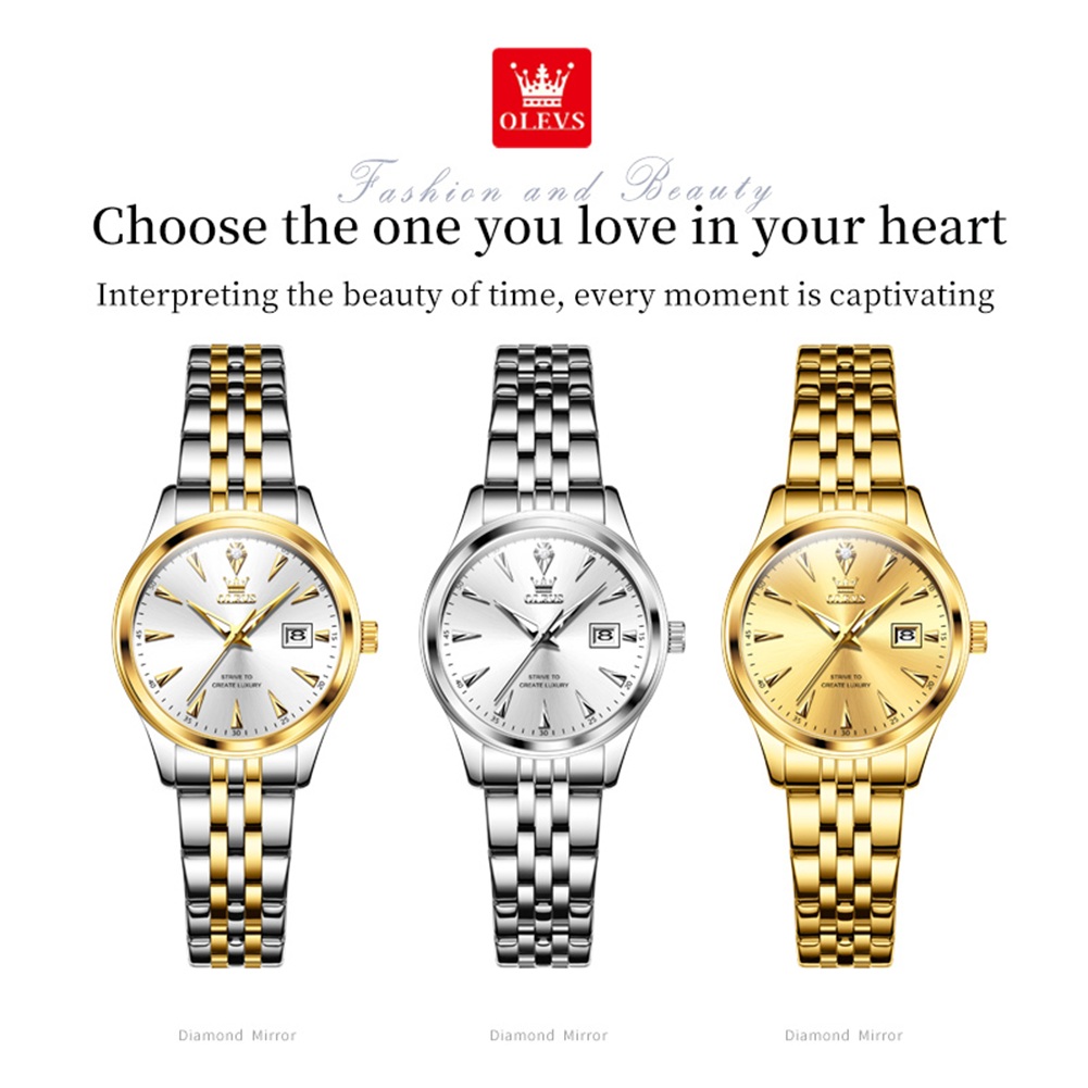 OLEVS-reloj de cuarzo de acero inoxidable para hombre y mujer, cronógrafo de Pulsera Original, resistente al agua, para pareja