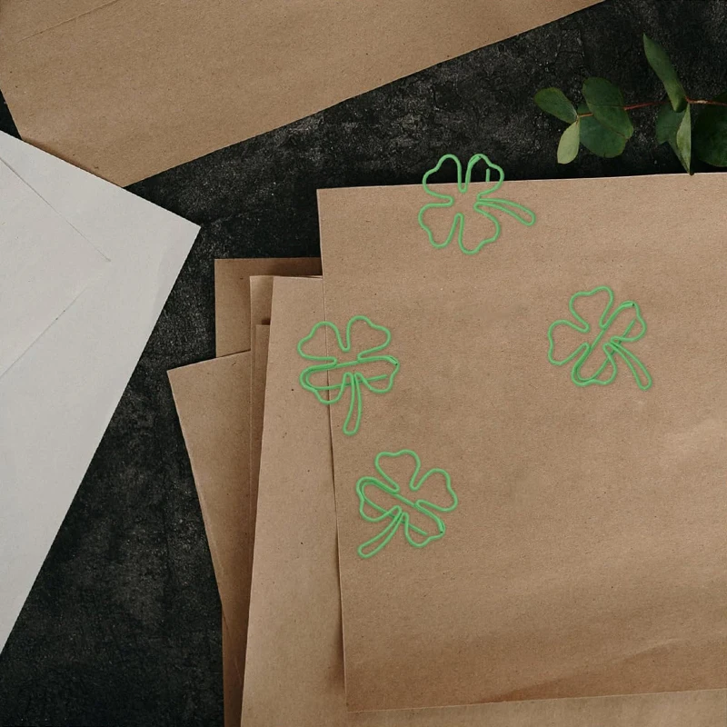 50 Stuks Leuke Ins Groene Klavertje Vier Paperclips Mooie Meisje Plakboek Decor Bindmiddel Clip Kantoor Document Bill Binding levert