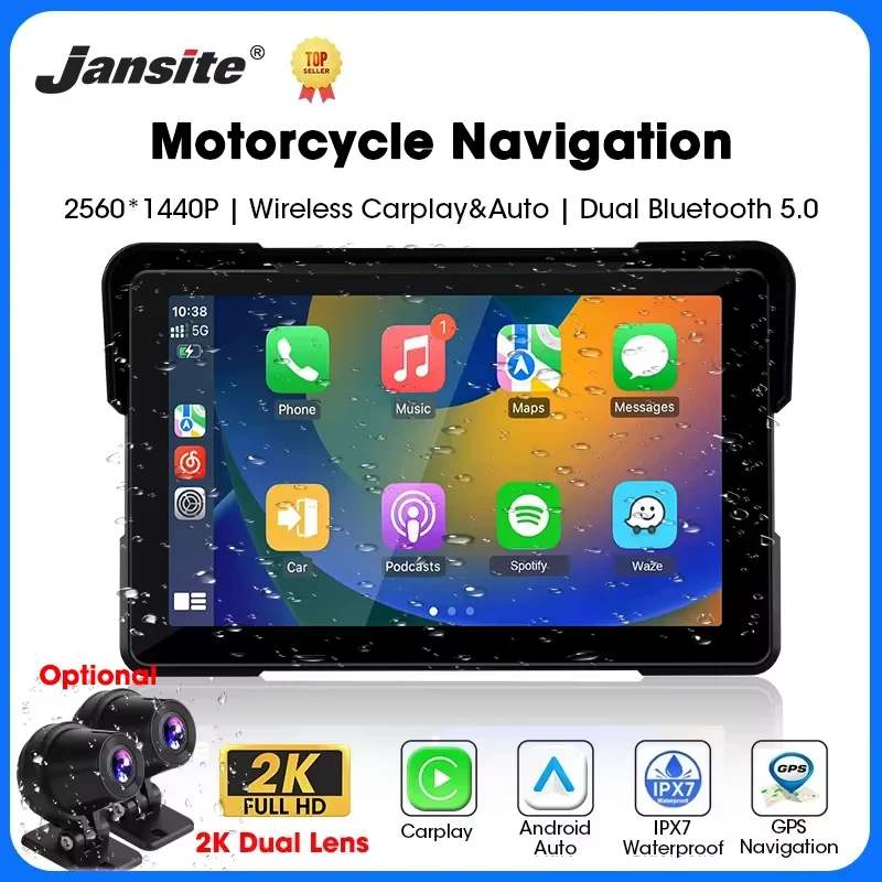 5/7 นิ้วCarplayรถจักรยานยนต์ 2K HD DVRนําทางGPS Wireless CarPlay Android Auto AirplayจอแสดงผลแบบพกพาMoto Monitor