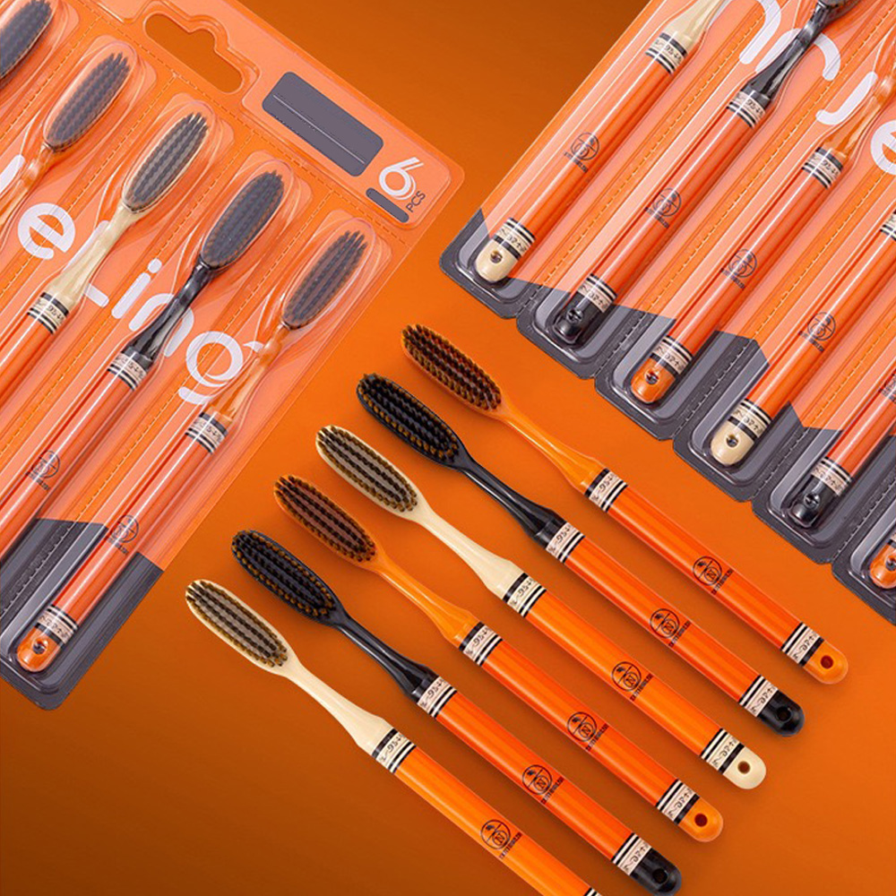 6PCS High end Big Head Long Handle Toothbrush, Efficient Cleaning, Family Set