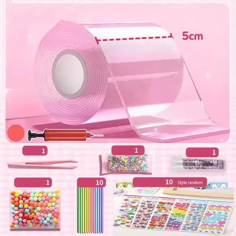 2025 Blowable Bubble Tape Non-marking Double-sided Adhesive for DIY Craft Pinch Toy Making Reusable Color High Sticky Nano Tapes