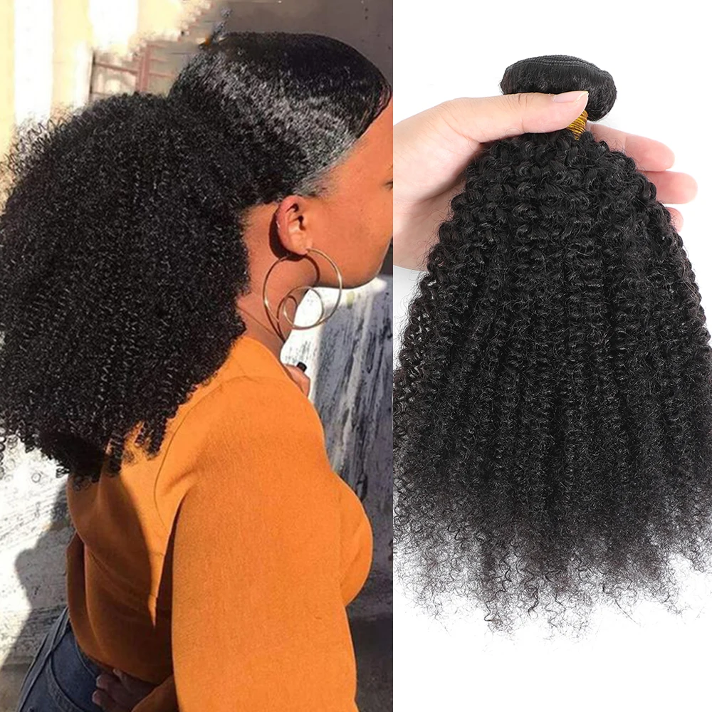 Afro kinki encaracolado feixes de cabelo humano tissage cheveux humanos mongol afro onda 3 pacote ofertas 100 extensões de cabelo humano