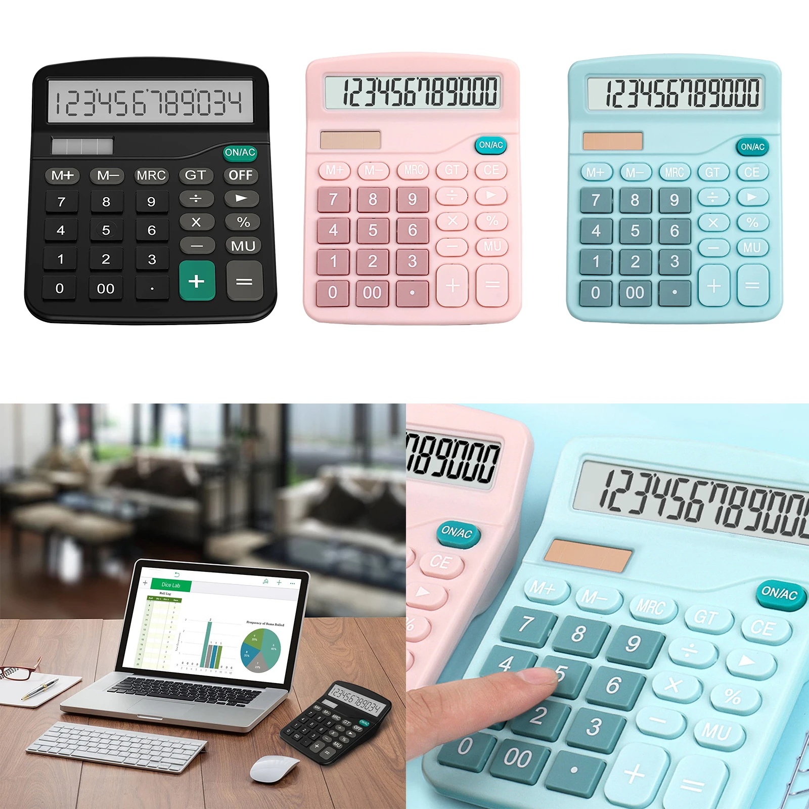 Calculatrice électronique à 12 chiffres, calculatrice solaire, double alimentation, pour la maison, le bureau, l'école, outils de comptabilité financière