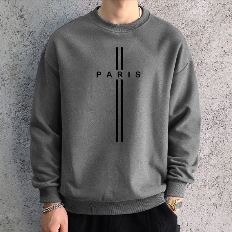 Sudaderas con capucha con estampado de color gris oscuro para hombre, Camiseta de manga larga con estampado de París, camisetas de hip hop de algodón, Top deportivo, ropa para hombre