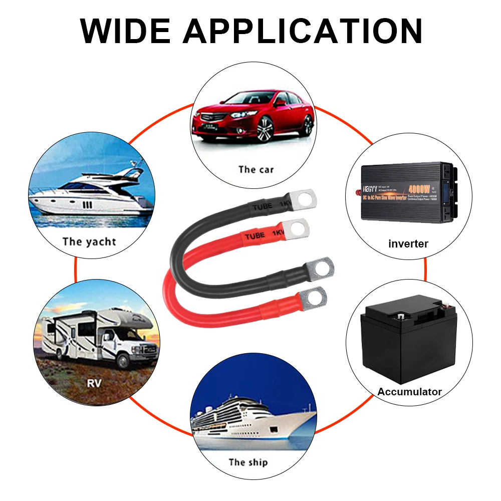 2AWG 30CM Battery Inverter Cable Set With Terminals Stranded Copper Cord Solar Power Connection Wire With Lugs