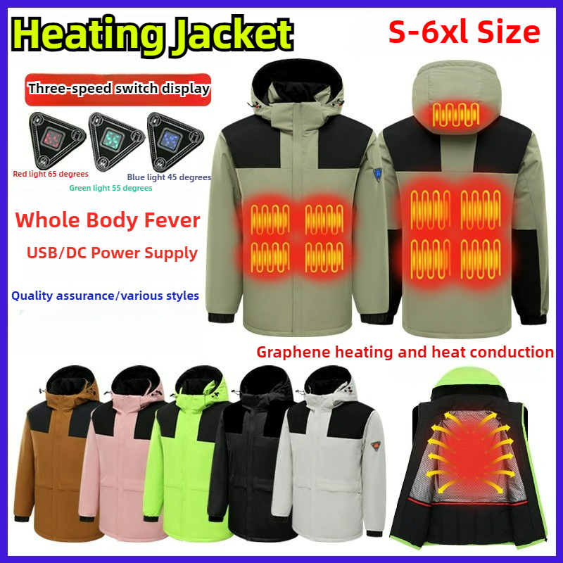 360 °   Jaqueta de aquecimento masculina usb/dc controle de temperatura grafeno armazenamento de calor casaco à prova dwaterproof água inverno caminhadas esqui algodão estofamento quente