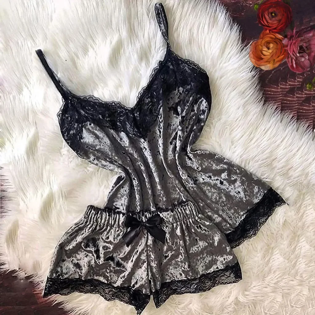 Outono inverno conjunto de pijamas de veludo lingerie sexy feminina pijamas bonito cami topo e shorts conjuntos de pijamas loungewear