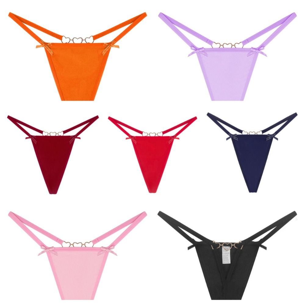 Low Waist Bow Thong Temptation Heart Buckle Panties Traceless Briefs Underwear Solid Color Sexy G-String Women DIY