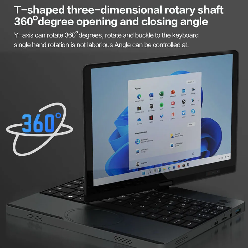 CRELANDER Yoga Laptop 360° Rotating Intel N150 CPU 10.5 " Touch Screen 2K 60Hz Refresh Rate M2 SSD Facial Unlock Mini Laptop