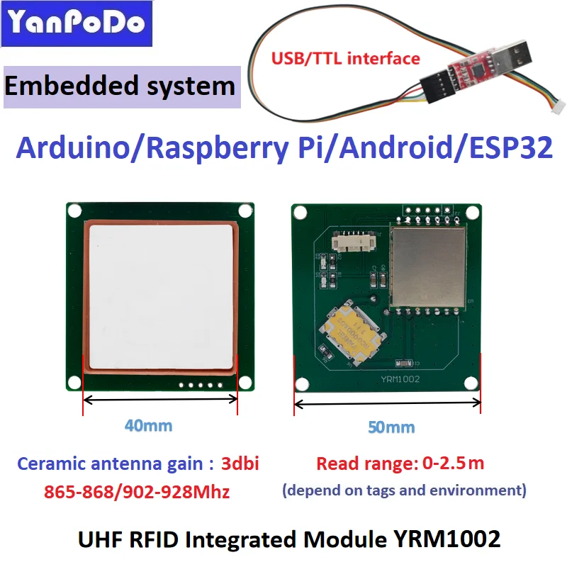 Mini módulo RFID UHF integrado, lector de tarjetas de Control de acceso Raspberry Pi, antena de 0-5,5dbi, lector de módulo RFID integrado