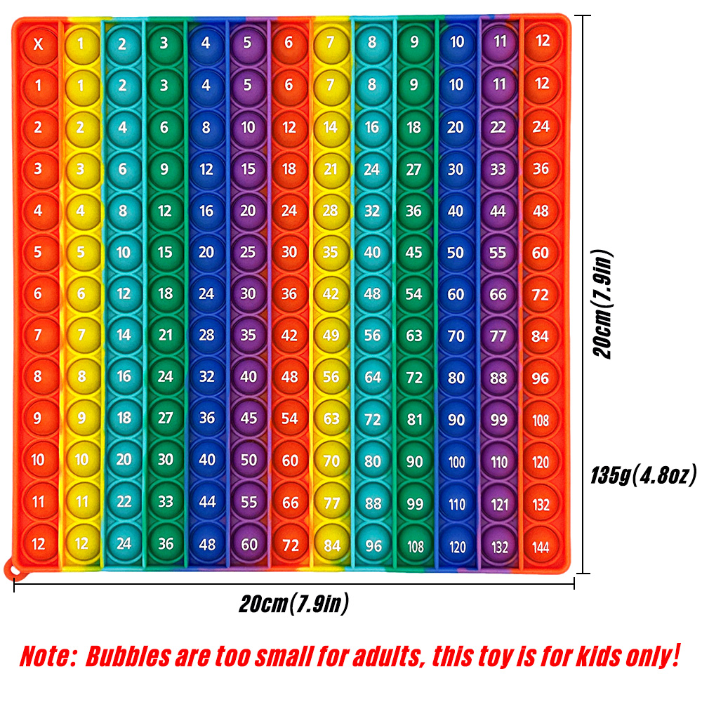 12x12 Multiplication 12+12 Addition Quick Push Fidget Math Games Pop Toys Silicone Rainbow Math Learning Educational Toy for Kid