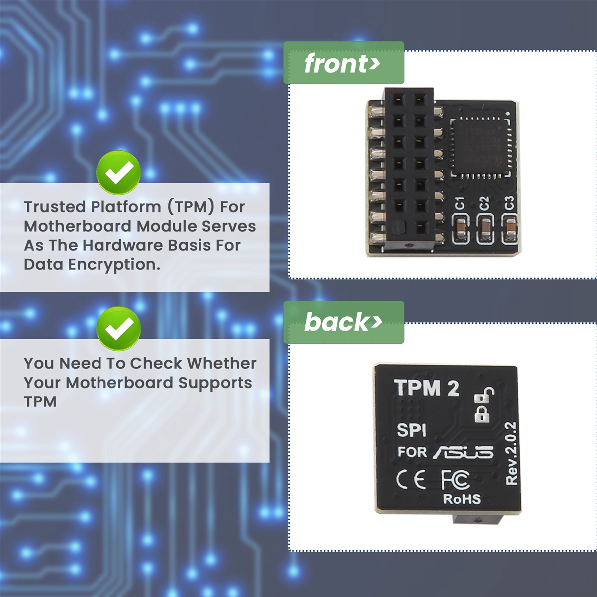 Tpm Sicherheits modul tpm 2,0 für asus tpm spi parallel vertrauens würdiges Plattform modul tragbares Multifunktion modul