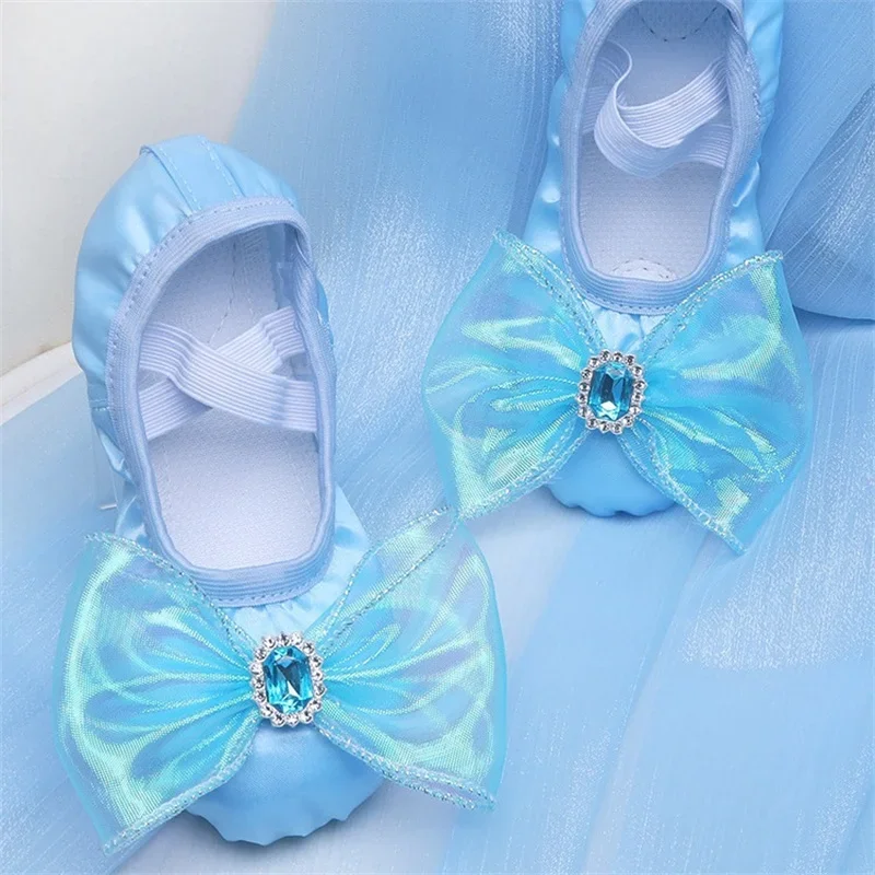 สาวโบว์การ์ตูนบัลเล่ต์รองเท้าเด็กรองเท้าแตะเต้นรํา Professional Soft Sole หญิงบัลเล่ต์โยคะยิมเด็กเต้นรํารองเท้า