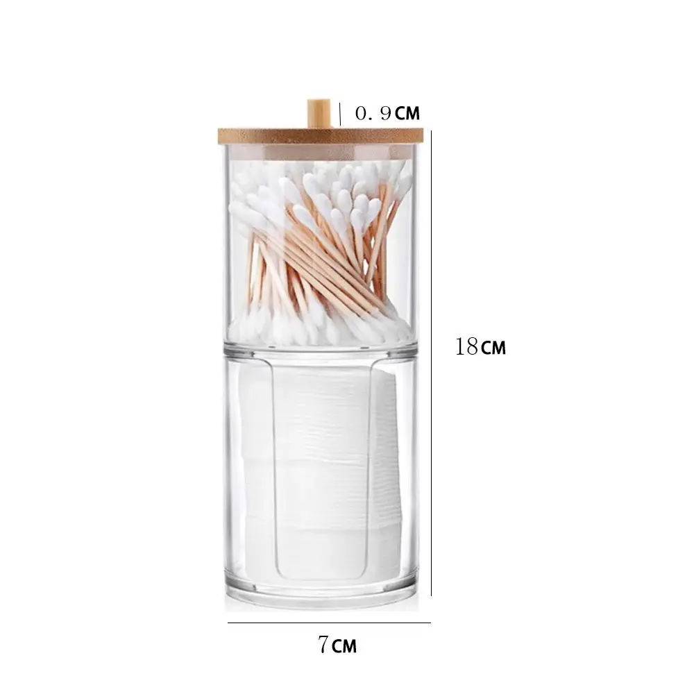 1Pcs Cotton Swab Holder, Cotton Swab Dispenser with Bamboo Lids,Bamboo Bathroom Storage Jars Storage Containers Clear Plastic