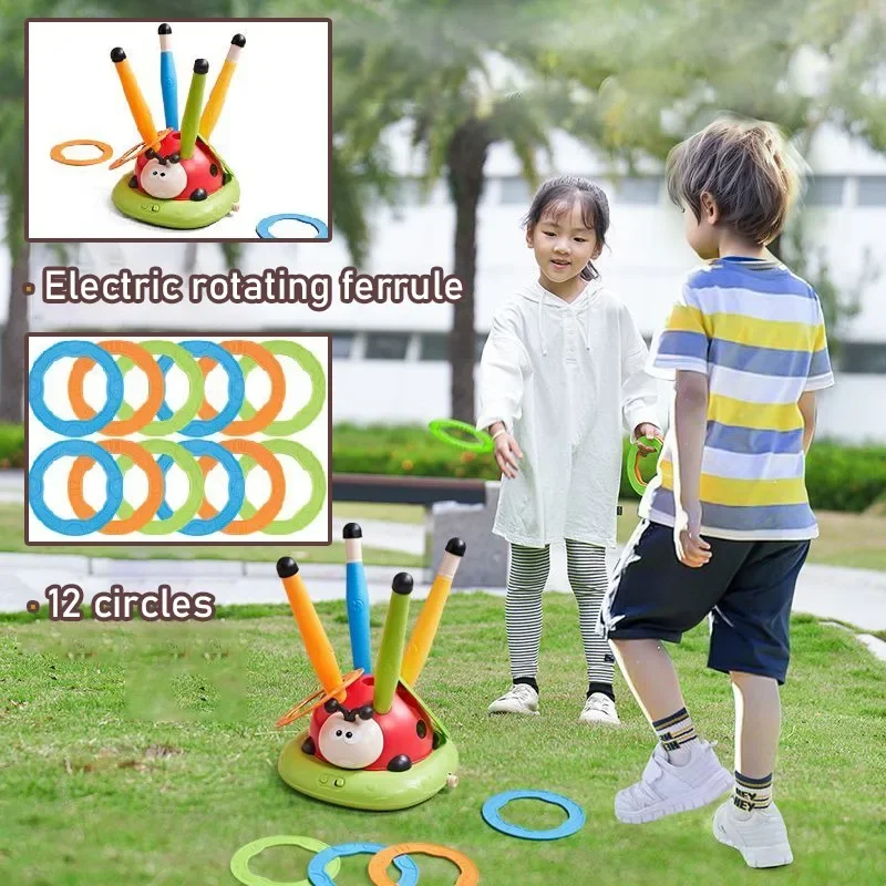 Jouets de sport de saut musical 5 en 1, jeu d'anneau de lancer 3 en 1 et lanceur de tir pour enfants, Machine d'extérieur multifonction coccinelle