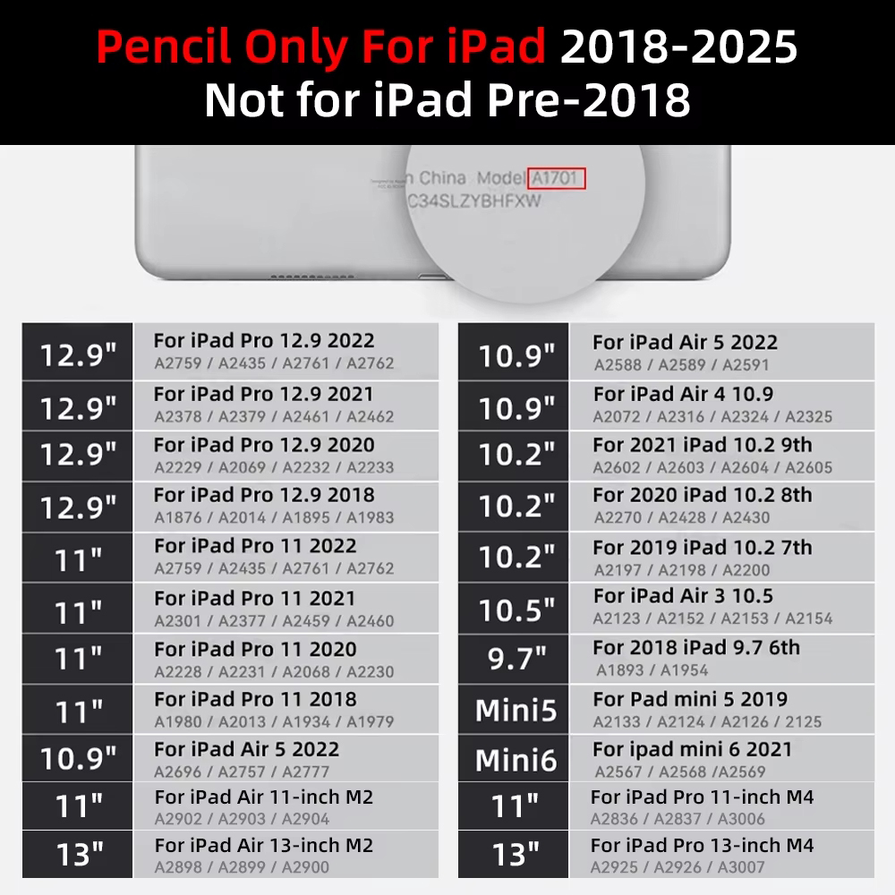 Стилус для iPad Pencil 2025 M3 для Air 6 M2 Pro M4 M5 с функцией Palm Rejection для iPad Pro 11 12,9 13 7/8/9/10/11 mini5 6 7 ﻿
