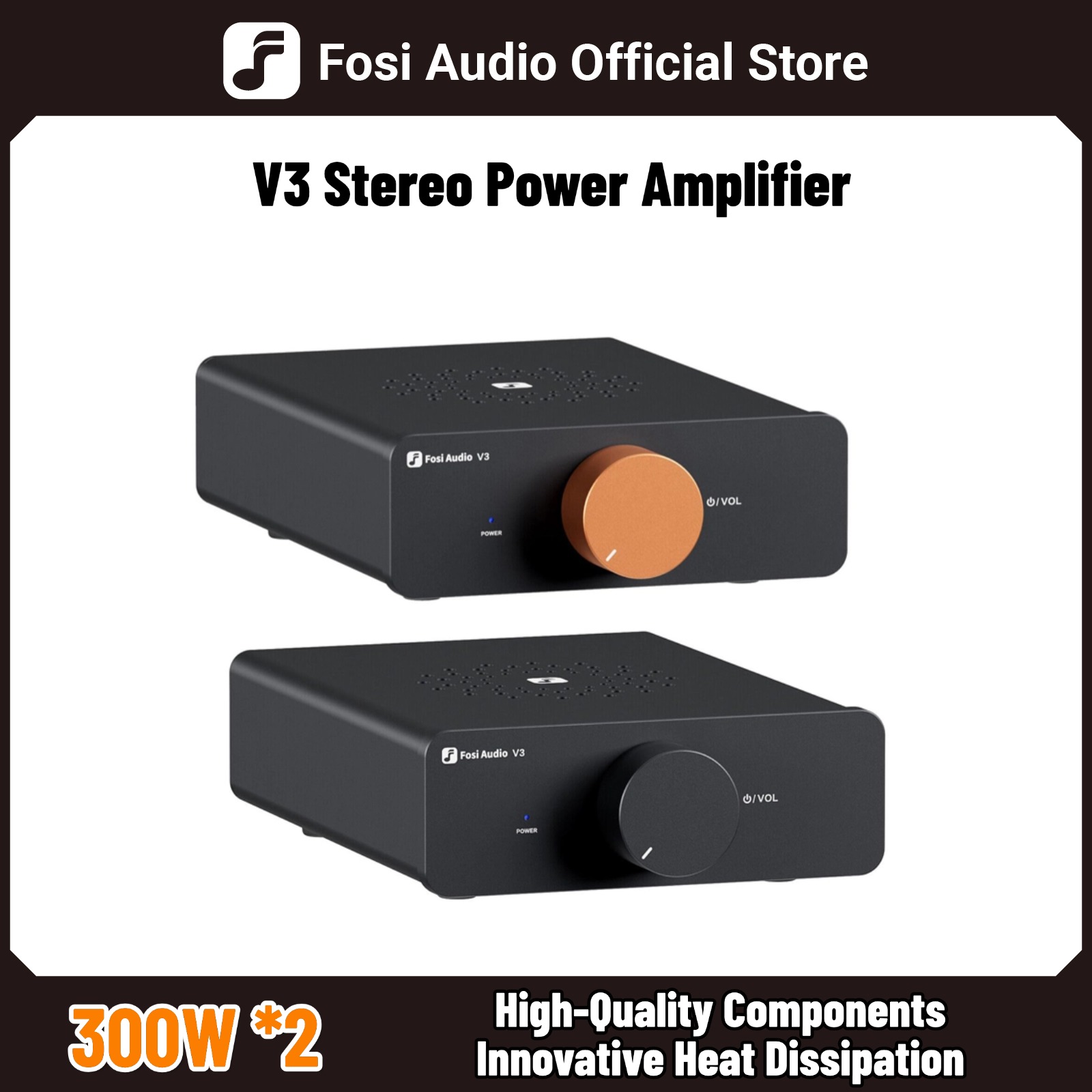 Fosi Audio V3 Stereo Power Amplifier 300W *2 TPA3255 Class D Mini Amp 2 Channel Audio Amplifier for Subwoofer Passive Bookshelf